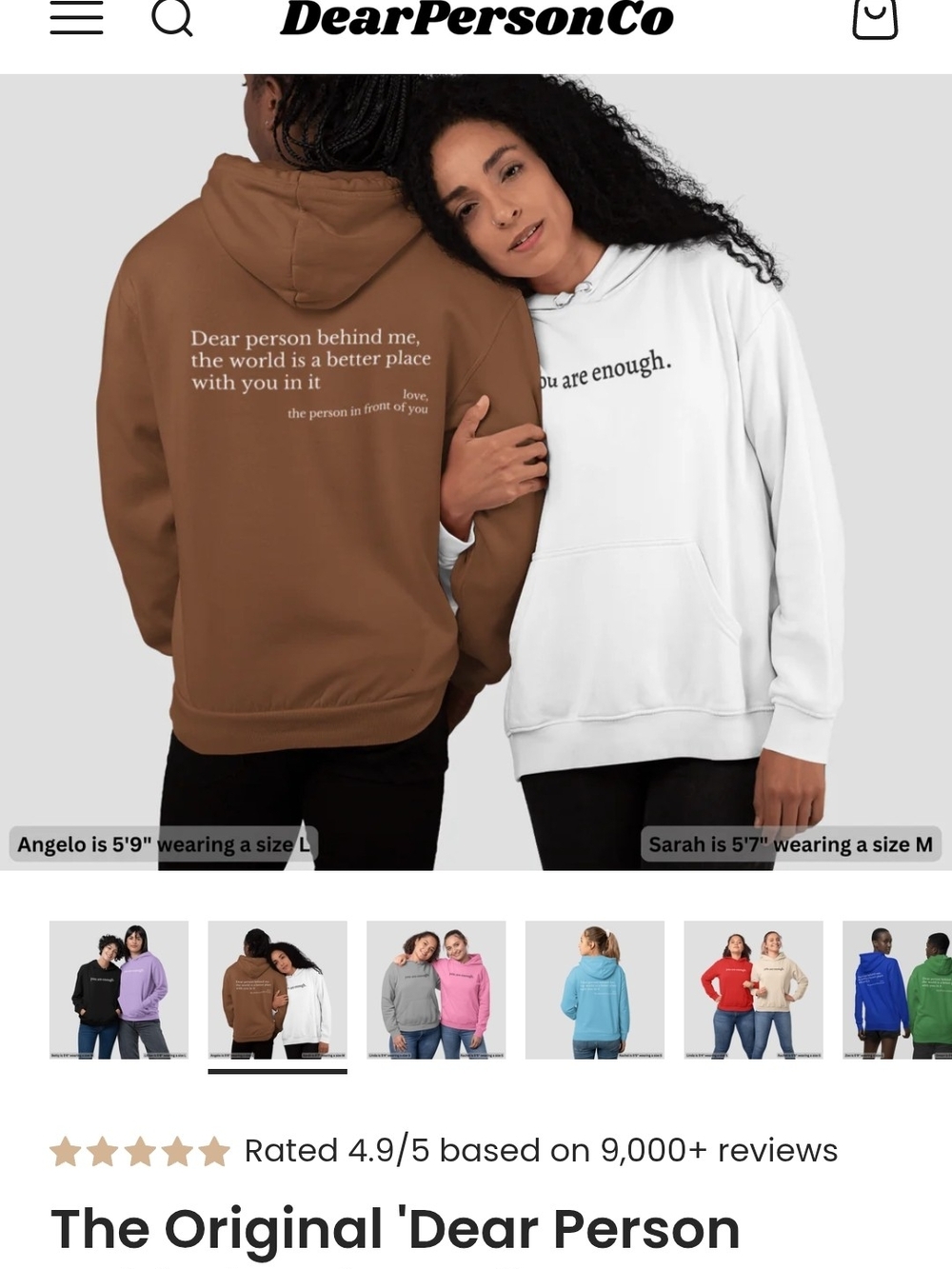 Dear PersonCo "You are enough." & Brown Message Hoodie Set
